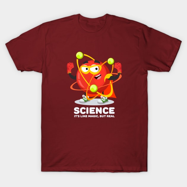 Superhero atom character SCIENCE It's Like Magic, But Real T-Shirt by VizRad